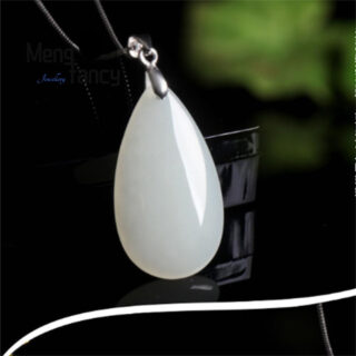 Pendentif goutte d'eau en argent et jade Hétian