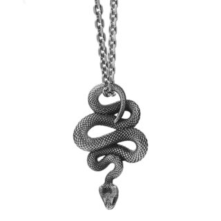 Pendentif serpent avec tête vers le bas sur fond blanc.