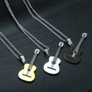 Pendentif guitare classique avec chaîne pour femme ou homme
