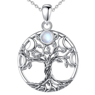 Pendentif arbre de vie en argent avec les phases de la lune