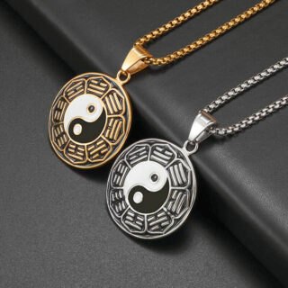 Pendentif Yin Yang en métal émaillé style rétro