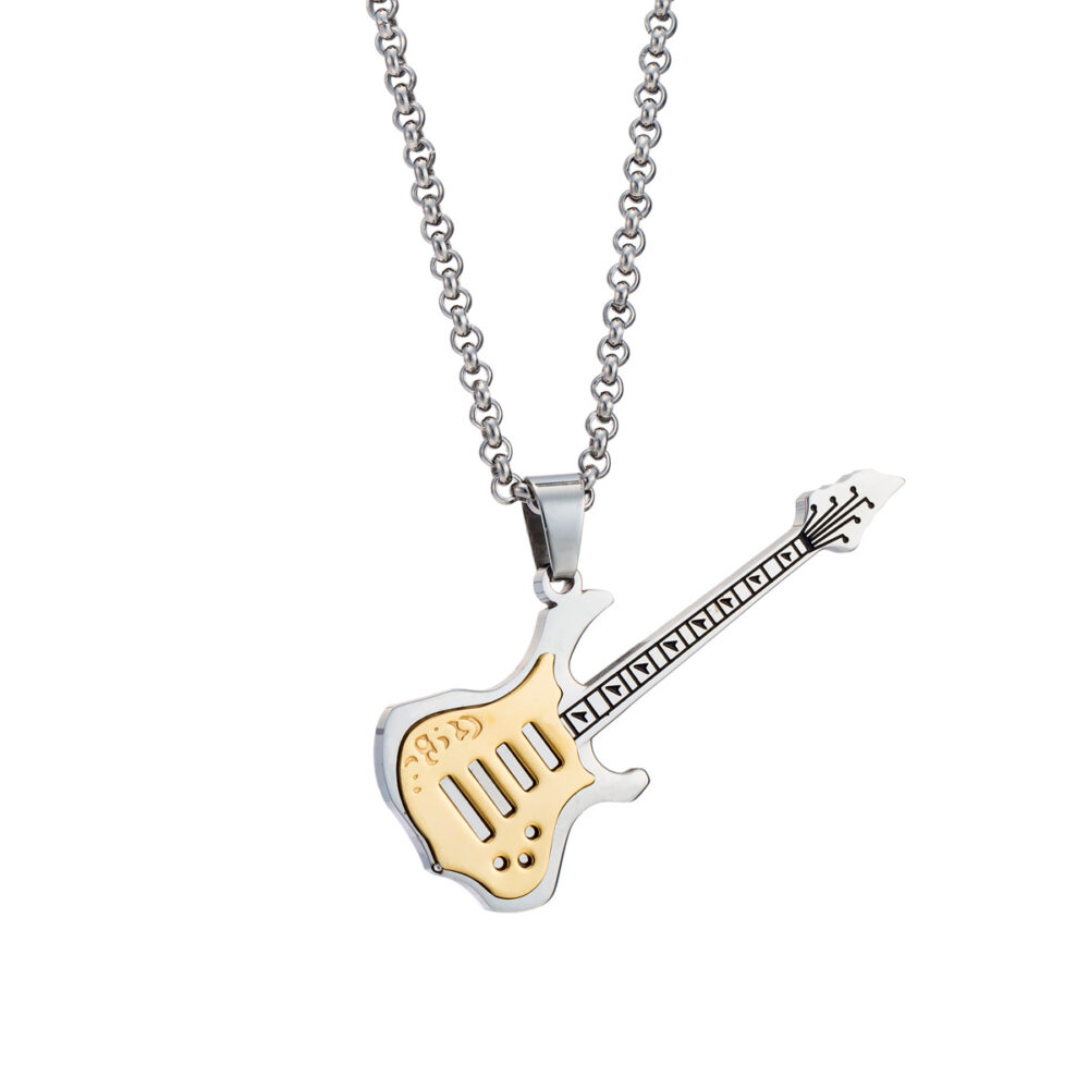 Pendentif guitare électrique pour femme et homme et sa chaîne en acier inoxydable