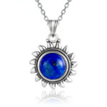 Pendentif en argent S925 et lapis lazuli en forme de soleil avec chaîne