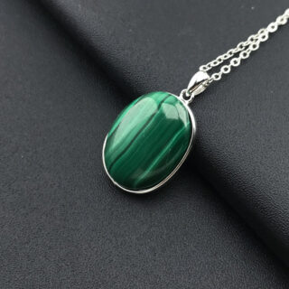 Pendentif en malachite naturelle ovale et argent sterling 925