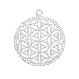 Photo d'un pendentif fleur de vie argenté en filigrane