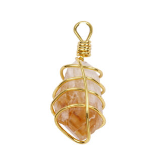Pendentif en citrine naturelle enveloppée de fil doré
