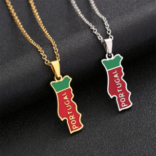 Pendentif carte du Portugal en acier inoxydable et de deux couleurs