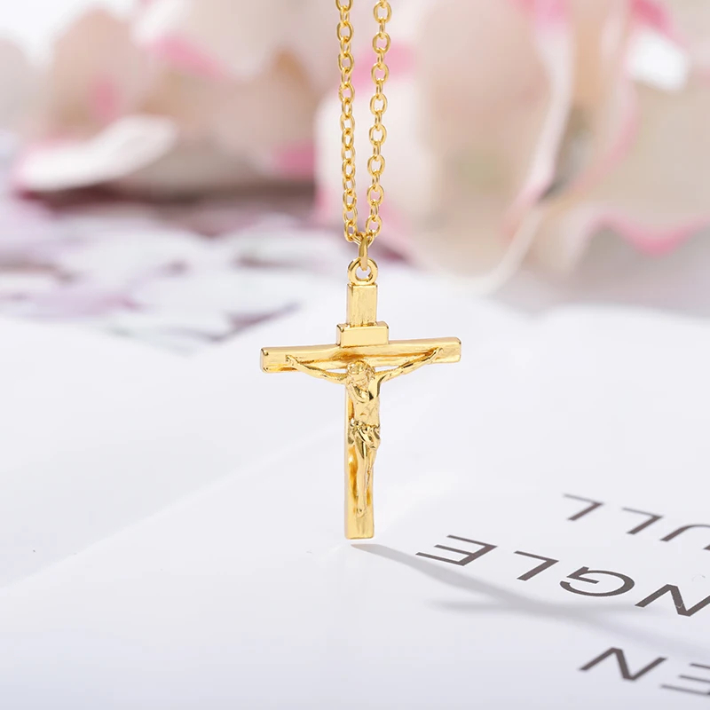 Pendentif Croix De Jésus En Laiton Doré - Bleu Violet, 7,5 Cm - Neuf Parfait - N°2661